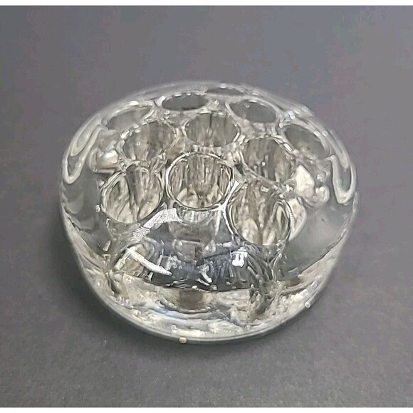 Vintage Clear Glass Round Flower Frog 11 Holes Floral Arrangement 3” Footed - Picture 1 of 5